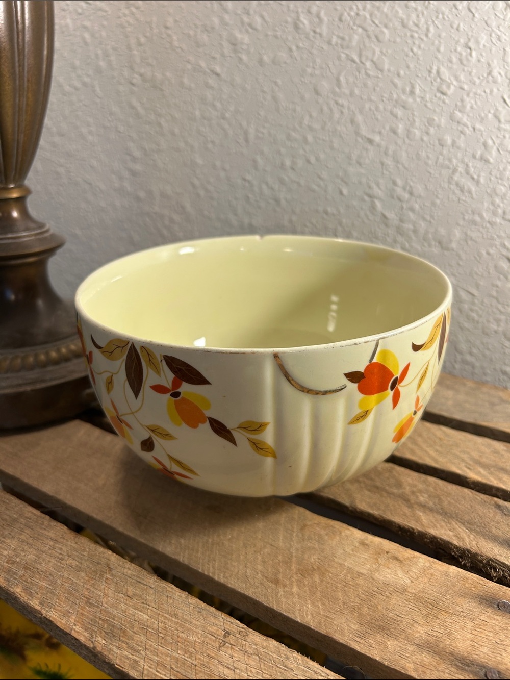 Vintage Jewel T Autumn Leaf Floral Ceramic Serving Bowl in Cream and Orange